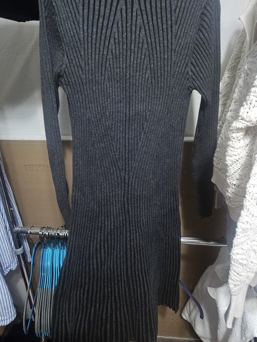Slim Ribbed Maxi Dress in Charcoal Gray